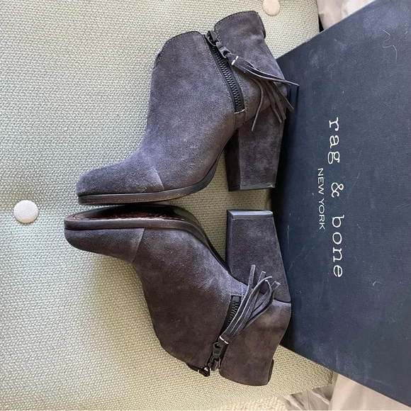 Rag & Bone suede Margot fringe booties in gray - Picture 3 of 7